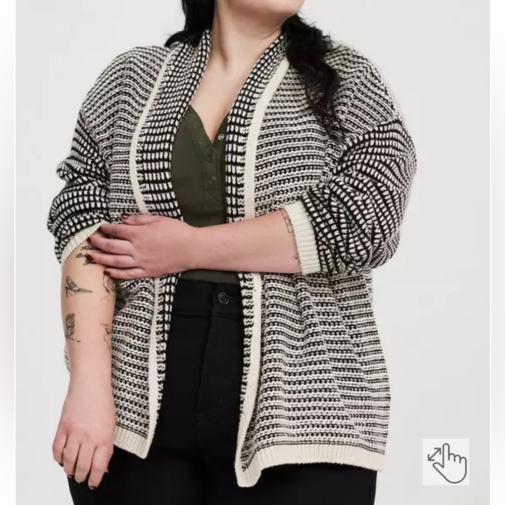 Torrid Long-Sleeve Open-Front Cardigan Black and White Knit